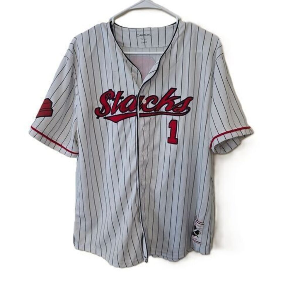 Mens Carbon‎ Stacks Money Baseball Jersey Size Large
